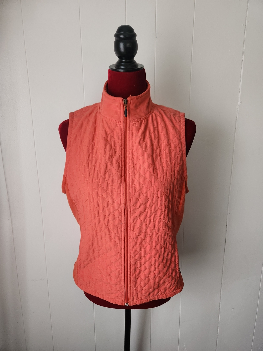 Columbia Orange Coral Quilted Sleeveless Zip Vest Fall Layering Size Small
